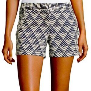 Trina Turk Designer Shorts Sz 4 | Geometric Cream & Navy | Resort Chic!